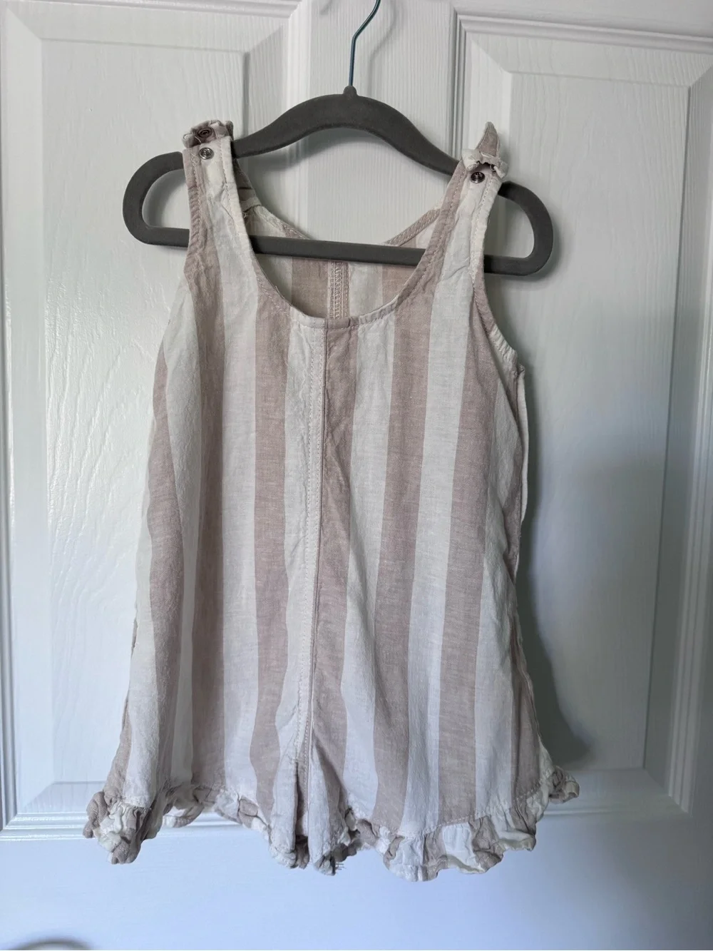 Beige and White Striped Kids One-Piece Romper